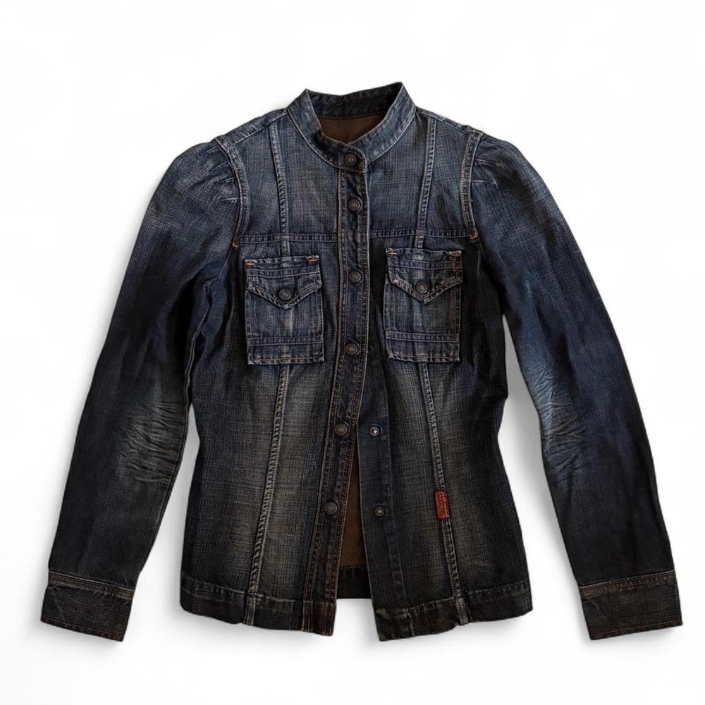 2001 y2k vintage 7 For All Mankind Jeans Military Mandarin Denim Jacket
